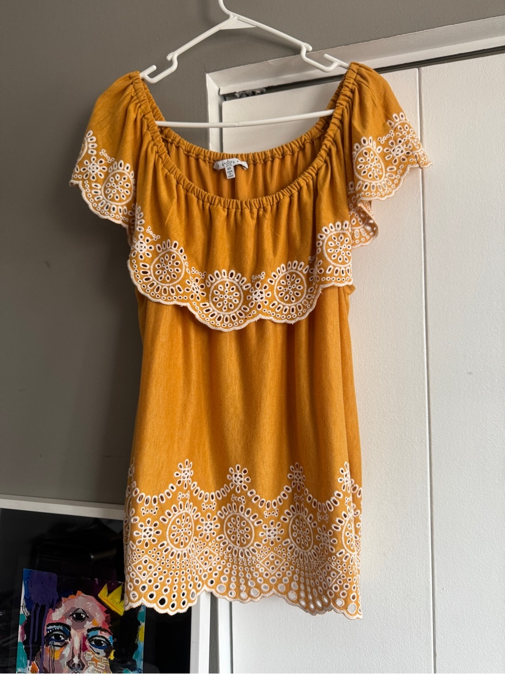 Fever Plus Size 2X Mustard Yellow Eyelet Off The Shoulder Top